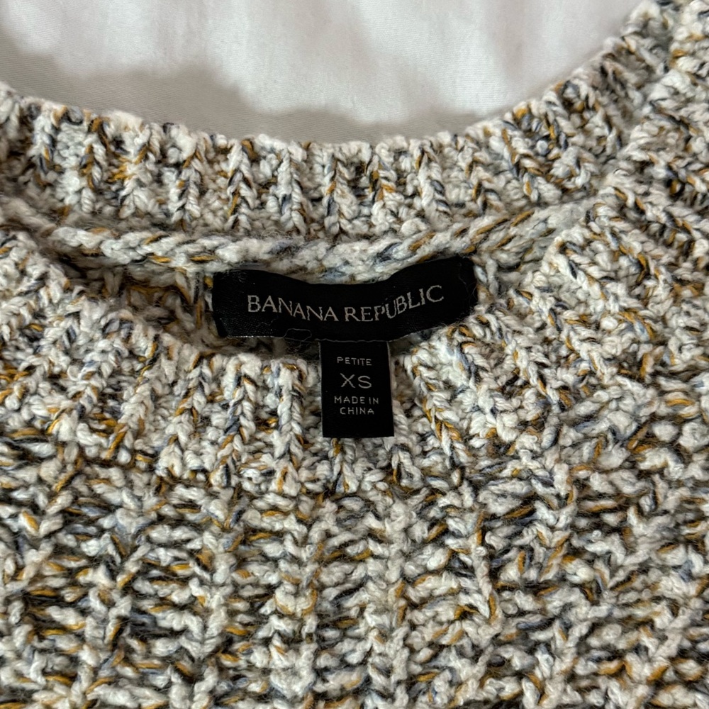 BANANA REPUBLIC Cable Knit Sweater Petite XS cropped Cabincore eclectic grandpa - Picture 4 of 11